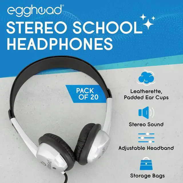 Alt view image 2 of 7 - Stereo School Headphone W/Leatherette Ear Cushion (Pack of 20), black/silver