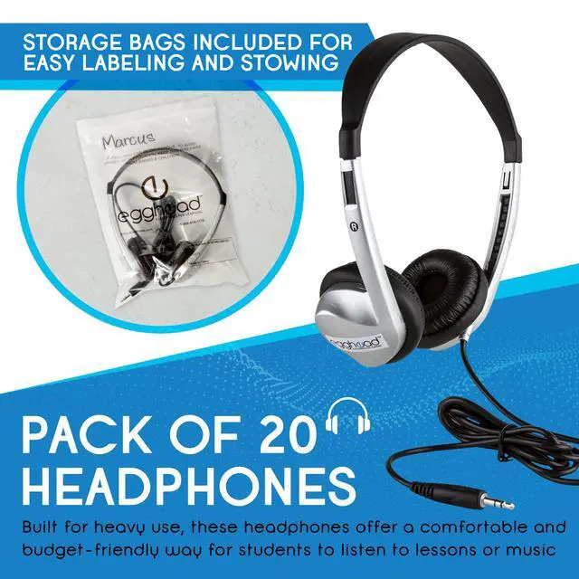 Alt view image 3 of 7 - Stereo School Headphone W/Leatherette Ear Cushion (Pack of 20), black/silver