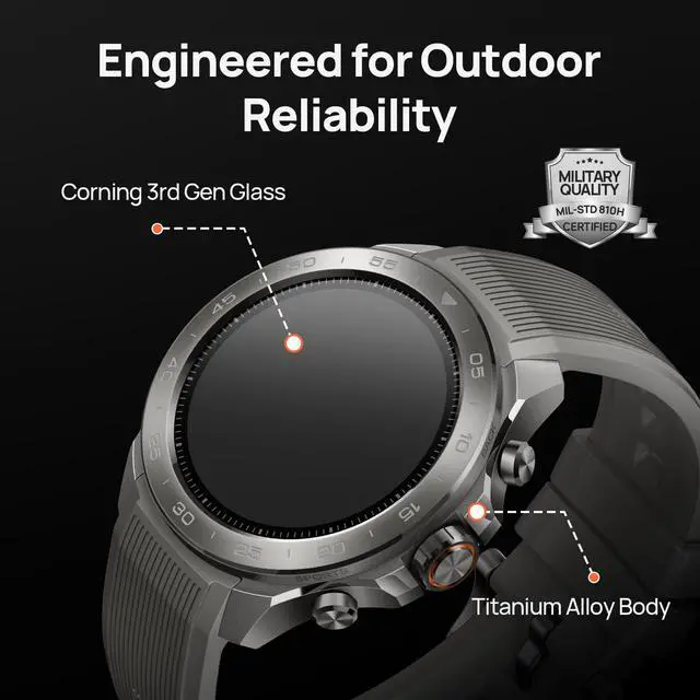 Alt view image 3 of 7 - GS Explorer S Titanium Outdoor Adventure Smartwatch for Men, Dual-Band GPS with Offline Maps, Military-Grade, 20-Day Battery, 10 ATM Waterproof for Freediving, 150+ Sports Modes (Silicone Strap)