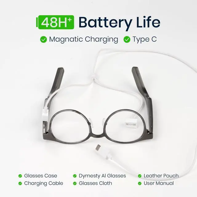 Alt view image 5 of 7 - AI Smart Glasses with Real-Time Translation & Meeting Transcription Titanium Frame, Bluetooth Open-Ear Audio, Voice Recording, No Camera Privacy-First, ChatGPT & Gemini, 48H Battery,Gray