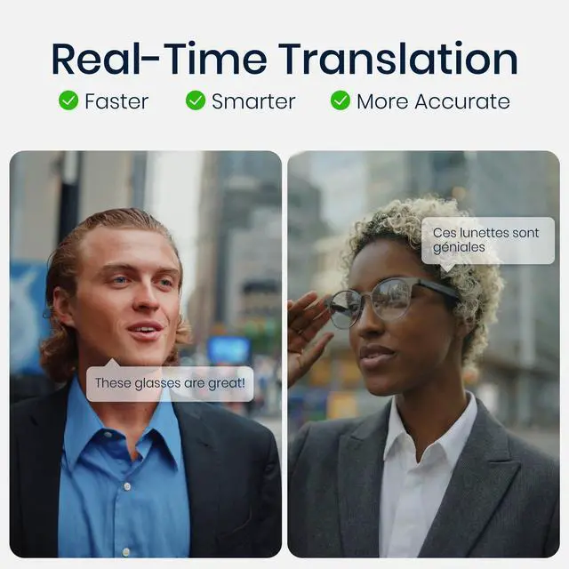 Alt view image 7 of 7 - AI Smart Glasses with Real-Time Translation & Meeting Transcription Titanium Frame, Bluetooth Open-Ear Audio, Voice Recording, No Camera Privacy-First, ChatGPT & Gemini, 48H Battery,Gray