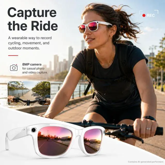 Alt view image 3 of 7 - Smart Glasses with Camera for Travel & POV Video, White | Hands-free POV camera glasses for travel, cycling and daily moments, with Bluetooth audio, calls, translation and WiFi