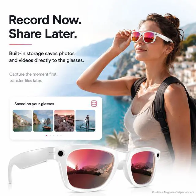 Alt view image 4 of 7 - Smart Glasses with Camera for Travel & POV Video, White | Hands-free POV camera glasses for travel, cycling and daily moments, with Bluetooth audio, calls, translation and WiFi
