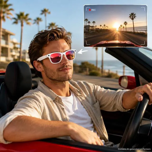 Alt view image 6 of 7 - Smart Glasses with Camera for Travel & POV Video, White | Hands-free POV camera glasses for travel, cycling and daily moments, with Bluetooth audio, calls, translation and WiFi