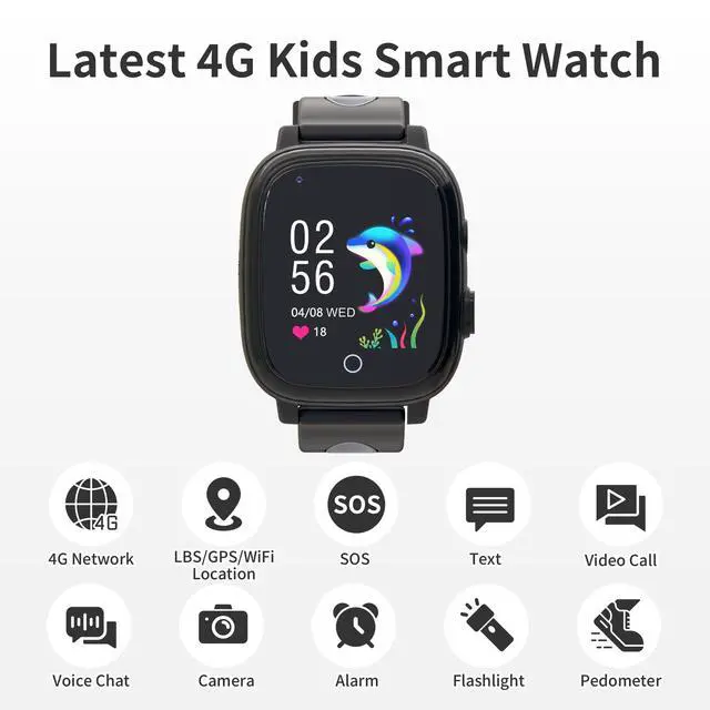 Alt view image 2 of 6 - 4G Kids Smart Watch Boys with GPS Tracker Phone/Video Call Alarm SOS Camera Pedometer Stopwatch Caculator Flashlight GPS Watch for Kids Age 5-12
