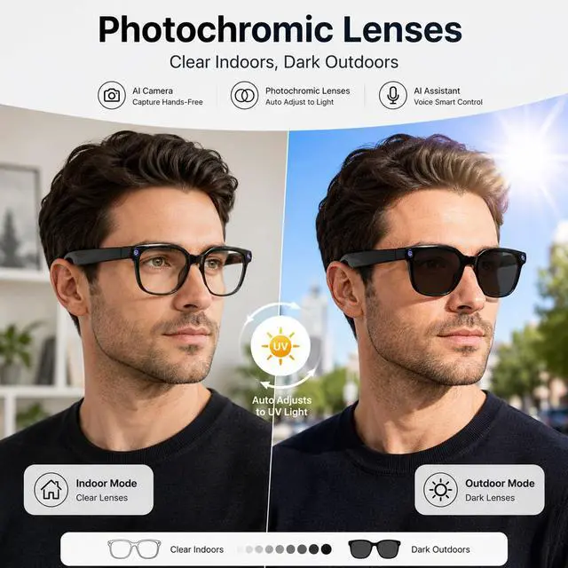 Alt view image 3 of 7 - 4K Camera AI Smart Glasses for Men Women, Bluetooth Video Audio Sunglasses,Video&Photo Recording Glasses AI Assistant,Wearable Eyeglasses for Vlogging, Travel, Business