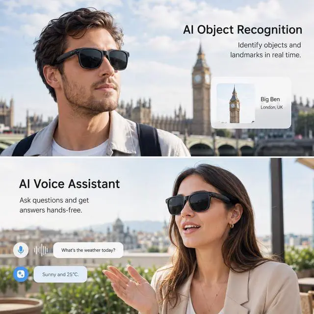 Alt view image 4 of 7 - 4K Camera AI Smart Glasses for Men Women, Bluetooth Video Audio Sunglasses,Video&Photo Recording Glasses AI Assistant,Wearable Eyeglasses for Vlogging, Travel, Business