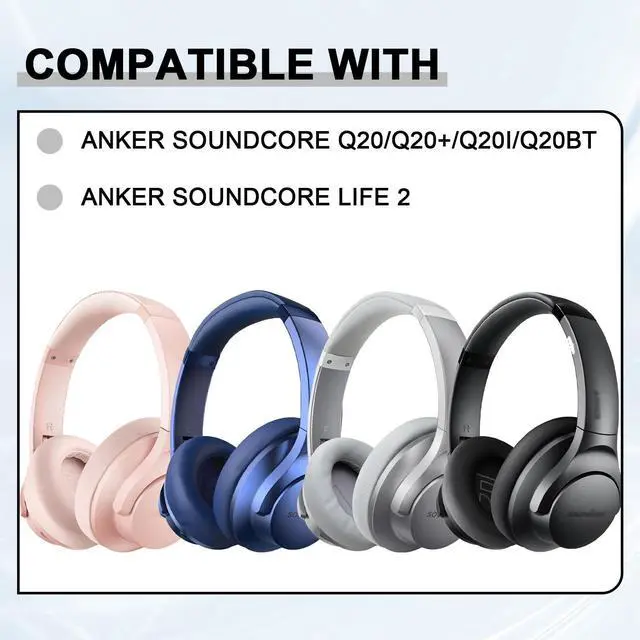 Alt view image 3 of 7 - Replacement Earpads for Anker Soundcore Life 2/Q20/Q20+/Q20I/Q20BT Headphones, Ear Cushions Headset Earpads Ear Cups Cover Repair Parts (Black)
