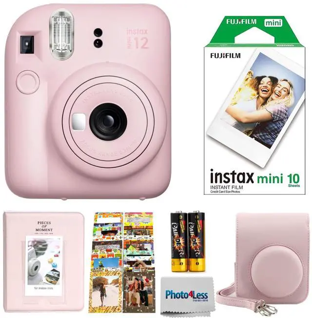 Main image of INSTAX MINI 12 Instant Film Camera (Blossom Pink) + Fuji Instax Instant Film Single Pack - 10 Prints + Protective Case - Pink + Photo Album - + Travel Stickers - Bundle!