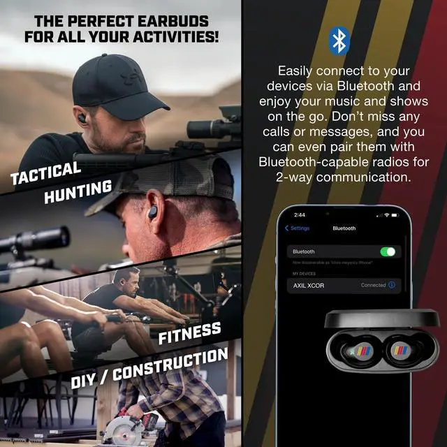 Alt view image 5 of 6 - XCOR PRO NASCAR Wireless Bluetooth Earbuds, HearPRO Hearing Protection | Touch Control, Dust & Water Resistant, Wind Resistant, True Wireless Earbuds For Hearing Protection