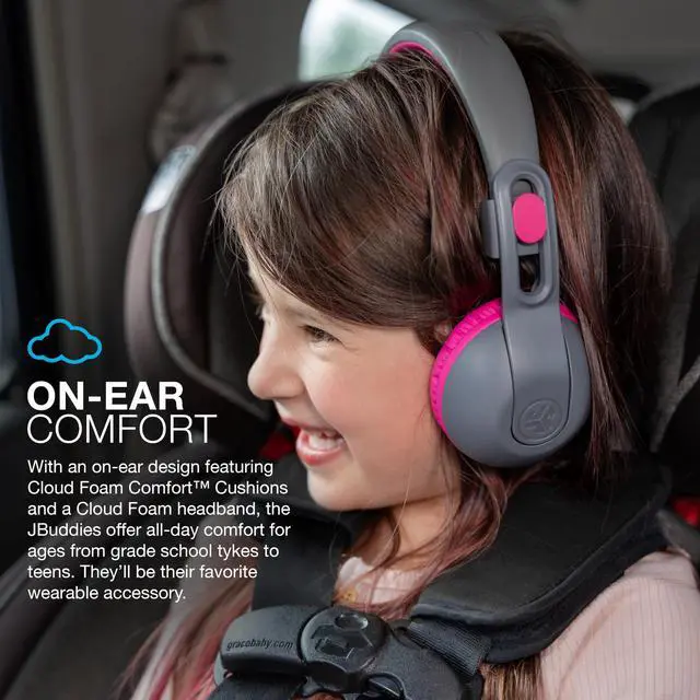Alt view image 3 of 7 - JBuddies Studio 2, Kids Headphones, Wireless Bluetooth On Ear, Volume Limiting, Foldable, Grey/Pink
