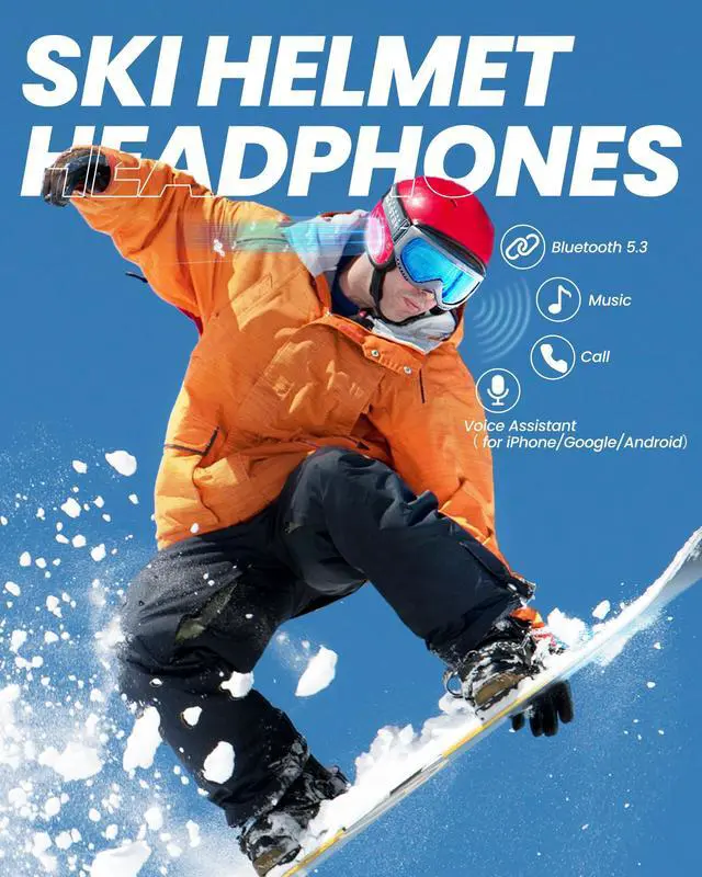 Alt view image 2 of 7 - Ski Helmet Drop-in Headphones Wireless Bluetooth | 5.3 Wireless Bluetooth, Drop-in Headphones HD Speakers, Big Button, 10H Working Time, Audio-Ready Helmet Compatibility