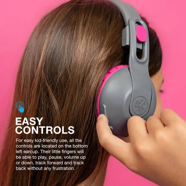 Alt view image 6 of 7 - JBuddies Studio 2, Kids Headphones, Wireless Bluetooth On Ear, Volume Limiting, Foldable, Grey/Pink