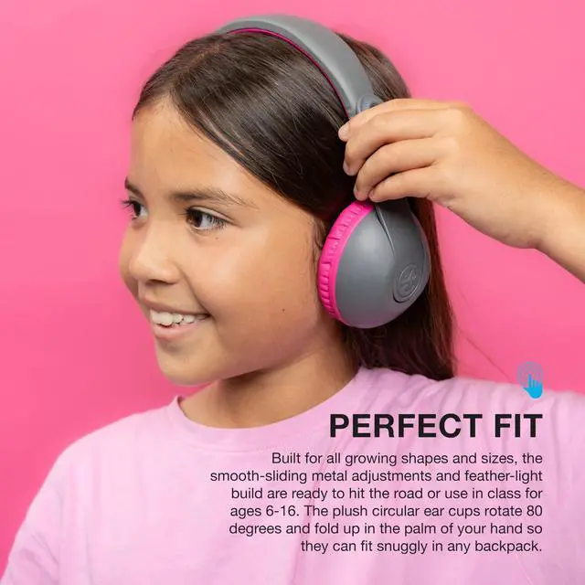 Alt view image 7 of 7 - JBuddies Studio 2, Kids Headphones, Wireless Bluetooth On Ear, Volume Limiting, Foldable, Grey/Pink