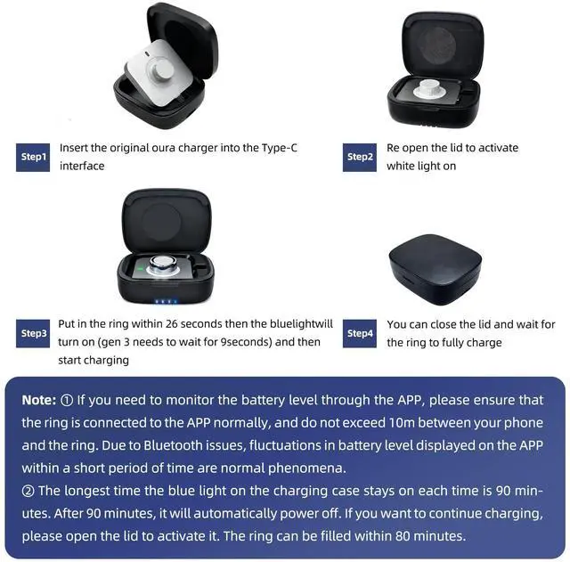 Alt view image 6 of 7 - Wireless Charging Case for Oura Ring Gen 5 & gen 4 & gen 3 Charger | 1000mAh, Portable Travel Charging Station, Fits All-Sized Ring Gen 5 | Gen 4 | Gen 3, Official Charger NOT Included