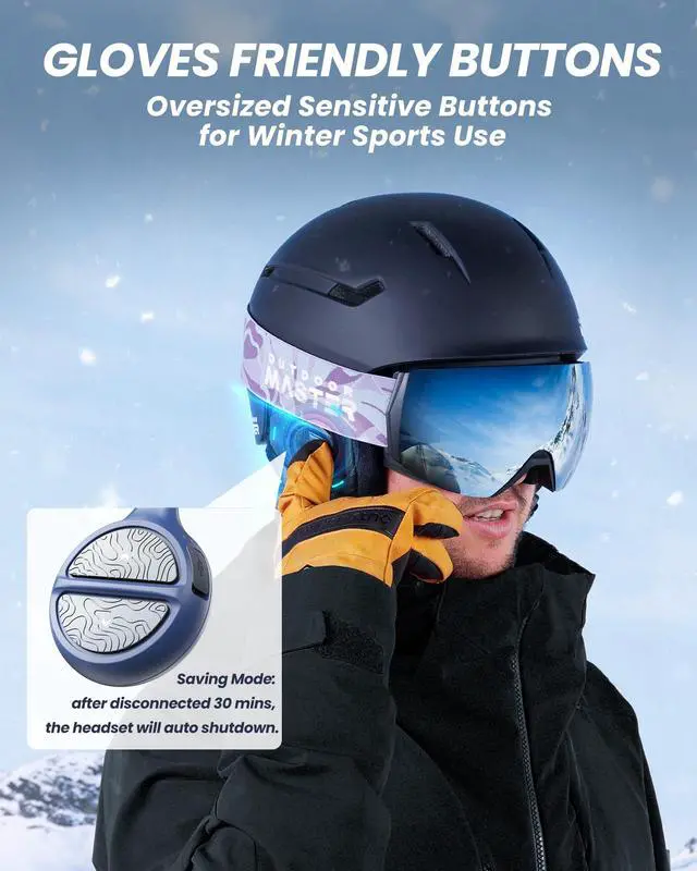 Alt view image 6 of 7 - Ski Helmet Drop-in Headphones Wireless Bluetooth | 5.3 Wireless Bluetooth, Drop-in Headphones HD Speakers, Big Button, 10H Working Time, Audio-Ready Helmet Compatibility