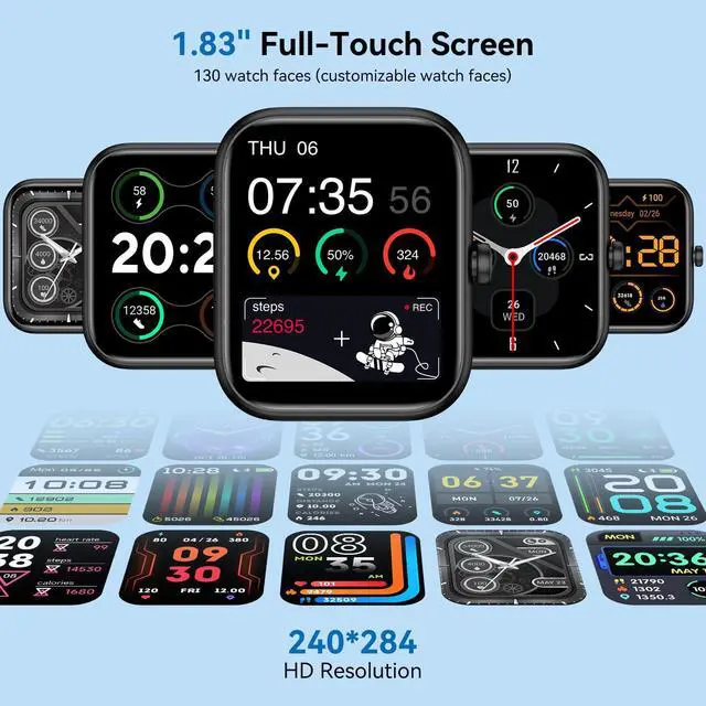 Alt view image 2 of 7 - Smart Watch with Alexa Built-in 2026 Fitness Tracker 1.83" HD Bluetooth Calls and Notifications Heart Rate Sleep Monitor Fitness Watch IP68 Waterproof with 120+ Sport Modes for iPhone Android (Black)