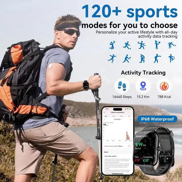 Alt view image 5 of 7 - Smart Watch with Alexa Built-in 2026 Fitness Tracker 1.83" HD Bluetooth Calls and Notifications Heart Rate Sleep Monitor Fitness Watch IP68 Waterproof with 120+ Sport Modes for iPhone Android (Black)