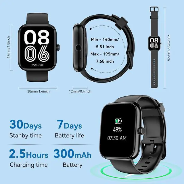 Alt view image 7 of 7 - Smart Watch with Alexa Built-in 2026 Fitness Tracker 1.83" HD Bluetooth Calls and Notifications Heart Rate Sleep Monitor Fitness Watch IP68 Waterproof with 120+ Sport Modes for iPhone Android (Black)