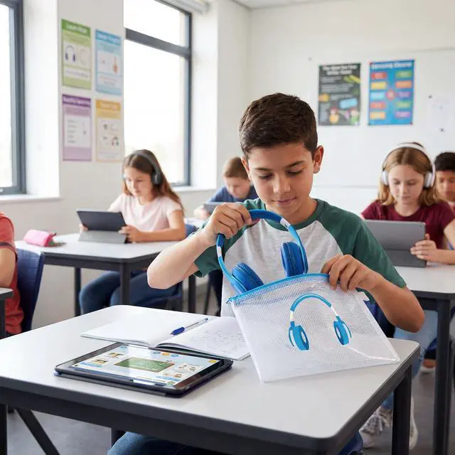 Alt view image 5 of 7 - 32 Pack Classroom Headphone Bags Headphone Storage 13.2 x 9.45 Inch Clear Mesh Zipper Pouch Bags Colorful Organizer Holder for Classroom Library Back to School Organization