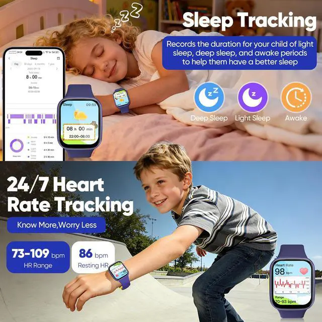 Alt view image 5 of 7 - Smart Watch for Kids No APP/Phone Needed, HD Touch Screen Fitness Tracker with Heart Rate, Sleep Monitor, IP68 Waterproof Smartwatches with Pedometer, Alarm Clock, Gifts for Kids Ages 4-12