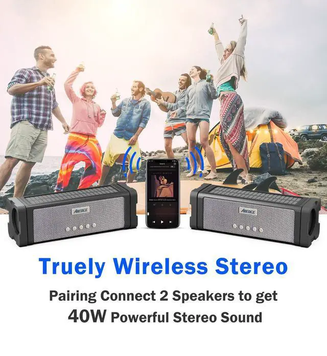 Alt view image 3 of 7 - Solar Bluetooth Speaker,IPX7 Waterproof Portable 20W Rich Bass,with 27 LED Lights, 5000mAh Battery,Mic,TF Card,for Outdoor Shower Home-Black