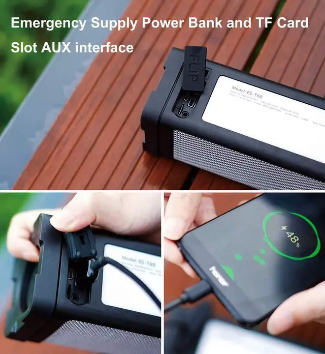 Alt view image 4 of 7 - Solar Bluetooth Speaker,IPX7 Waterproof Portable 20W Rich Bass,with 27 LED Lights, 5000mAh Battery,Mic,TF Card,for Outdoor Shower Home-Black