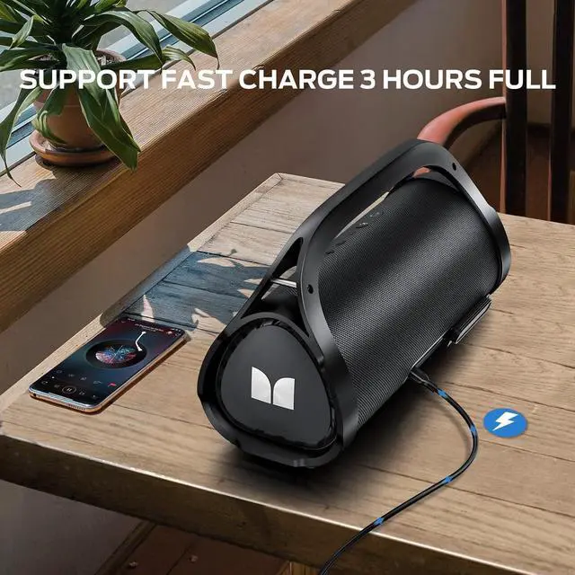 Alt view image 3 of 7 - Adventurer Max Boombox Bluetooth Speaker, IPX7 Waterproof Outdoor Speakers with Double Subwoofer, 100W Stereo Sound and Rich Bass, Wireless Speakers for Home, Party, Beach