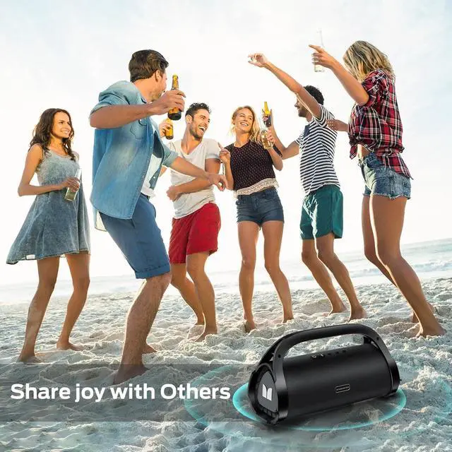 Alt view image 4 of 7 - Adventurer Max Boombox Bluetooth Speaker, IPX7 Waterproof Outdoor Speakers with Double Subwoofer, 100W Stereo Sound and Rich Bass, Wireless Speakers for Home, Party, Beach