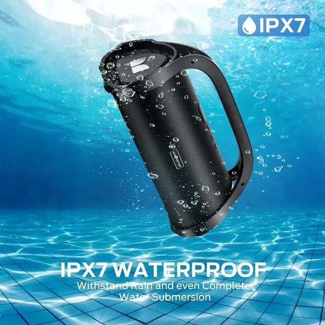 Alt view image 5 of 7 - Adventurer Max Boombox Bluetooth Speaker, IPX7 Waterproof Outdoor Speakers with Double Subwoofer, 100W Stereo Sound and Rich Bass, Wireless Speakers for Home, Party, Beach