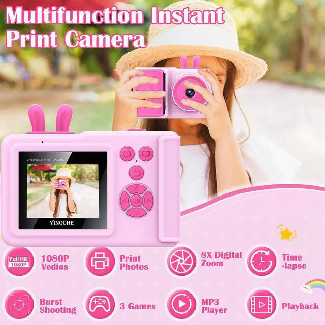 Alt view image 2 of 7 - Kids Camera Instant Print, Camera for Kids with Printable Photos, Toddler Camera Toys for Children Ages 3-14, Digital Camera Birthday Gifts for Girls (Pink)