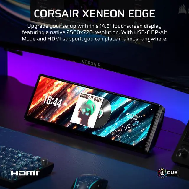 Alt view image 2 of 7 - XENEON Edge 14.5" 2K Portable LCD HDMI USB C Touchscreen Smoke | 2560 x 720, 60Hz, AHVA, USB C DP Alt Mode, Internal and External Mounting, 5-Point Multi-Touch, iCUE, for Windows PC