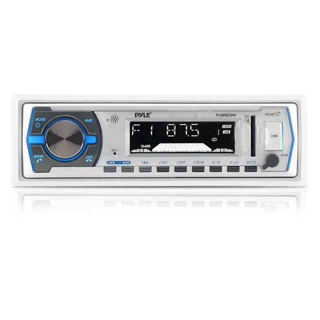 Alt view image 2 of 5 - Single DIN Marine Bluetooth USB/AM/FM Stereo Receiver with Remote Control, 4x 6.5'' 240 Watt Peak Power Marine Blue Light LED White Speakers, 16-Gauge 50 Ft Speaker Wire, 40" Radio Antenna