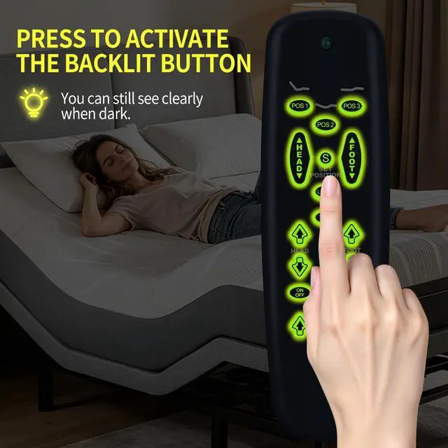 Alt view image 3 of 7 - Adjustable Bed Replacement Backlit Remote Control for Leggett and Platt Basis C3, for Lifestyles S-Cape E95 Adjustable Bed (Black)