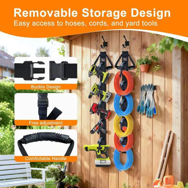 Alt view image 2 of 7 - Extension Cord Organizer 2 Pack, Cord Storage Organizer with 5 Slots | Garage Garden Storage Straps, All in One Hanger Straps for Cable, Hose, Rope, Tool Management