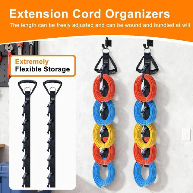 Alt view image 7 of 7 - Extension Cord Organizer 2 Pack, Cord Storage Organizer with 5 Slots | Garage Garden Storage Straps, All in One Hanger Straps for Cable, Hose, Rope, Tool Management