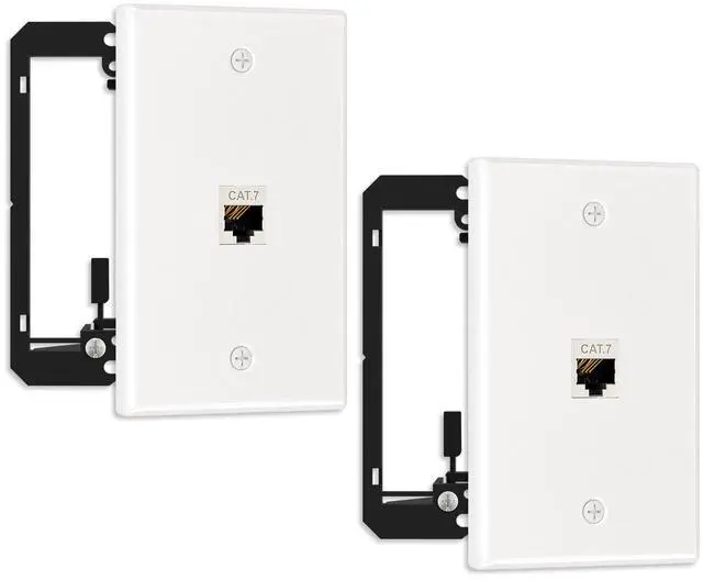 Main image of 2-Pack Shielded Cat7 Ethernet Wall Plate, 1-Port Keystone+Bracket | 10Gbps, 1 Port Keystone Wall Plate with Bracket+Cat7 Shielded RJ45 Keystone Coupler, Single Gang Ethernet Wall Plate