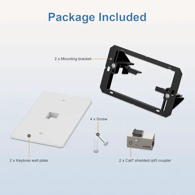 Alt view image 7 of 7 - 2-Pack Shielded Cat7 Ethernet Wall Plate, 1-Port Keystone+Bracket | 10Gbps, 1 Port Keystone Wall Plate with Bracket+Cat7 Shielded RJ45 Keystone Coupler, Single Gang Ethernet Wall Plate