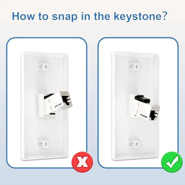 Alt view image 6 of 7 - 2-Pack Shielded Cat7 Ethernet Wall Plate, 1-Port Keystone+Bracket | 10Gbps, 1 Port Keystone Wall Plate with Bracket+Cat7 Shielded RJ45 Keystone Coupler, Single Gang Ethernet Wall Plate