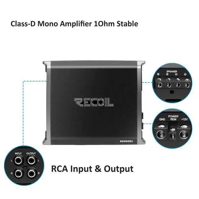 Alt view image 3 of 7 - RED600-1 1320 Watts Class-D Car Audio Mono-Block Subwoofer Amplifier | 1 Ohm Stable Remote Bass Knob Included