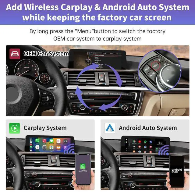 Alt view image 3 of 7 - Wireless CarPlay Interface Decoder for BMW 1/2/3/4 Series NBT | CarPlay Retrofit Kit for BMW F20/F21/F22/F23/F30/F31/F32/F33 with NBT (2011-2015), Wireless Carplay, Android Auto, MirrorLink