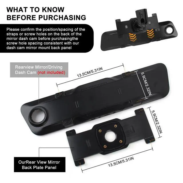 Alt view image 4 of 7 - Dash Cam Mirror Mount, Rear View Mirror Dash Cam Mount Back Plate Panel Kit for 5.5" - 12" Rearview Mirror Dash Cams