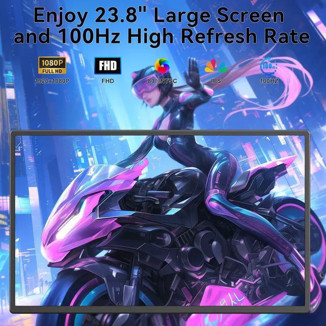 Alt view image 2 of 6 - Portable Monitor, 24 inch 1080P FHD 100Hz Laptop Screen Extender, Large Gaming Monitor IPS Display for Laptop, Desktop, MacBook, PS4/5 with Kickstand VESA Compatible