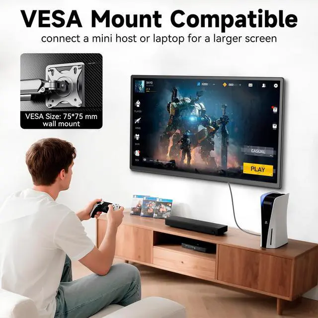 Alt view image 4 of 6 - Portable Monitor, 24 inch 1080P FHD 100Hz Laptop Screen Extender, Large Gaming Monitor IPS Display for Laptop, Desktop, MacBook, PS4/5 with Kickstand VESA Compatible