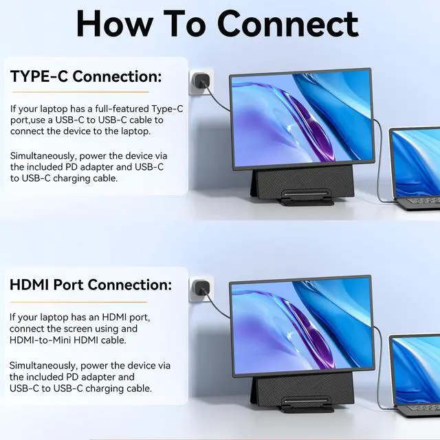 Alt view image 6 of 6 - Portable Monitor, 24 inch 1080P FHD 100Hz Laptop Screen Extender, Large Gaming Monitor IPS Display for Laptop, Desktop, MacBook, PS4/5 with Kickstand VESA Compatible