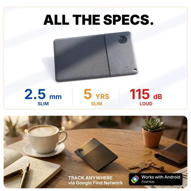 Alt view image 6 of 7 - Wallet Tracker Card for Android, Ultra Thin 2.5mm Bluetooth Card Tracker, 5 Year Battery, Loud 115dB Locator for Wallet, Passport, Luggage, Works with Google Find Hub (Android Only)