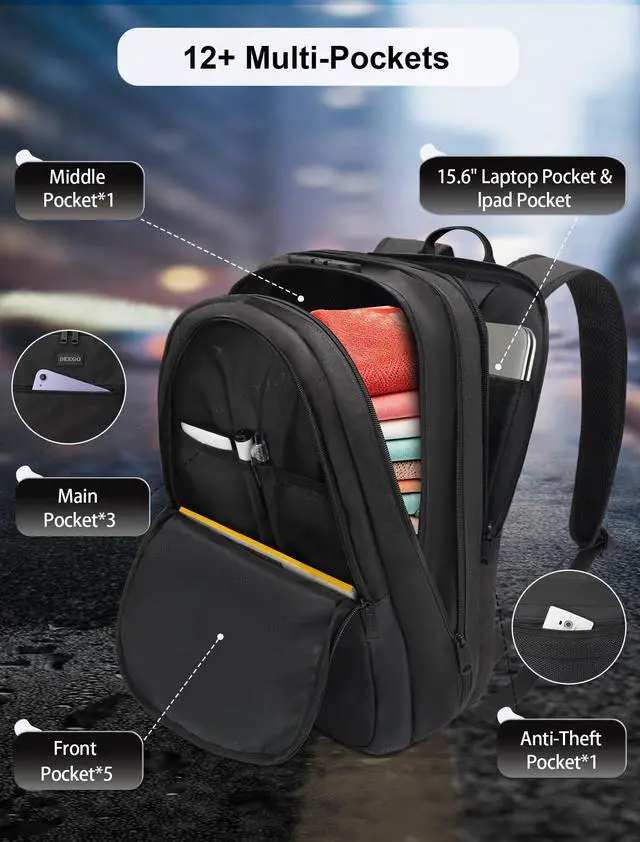 Alt view image 5 of 7 - Smell Proof Backpack with Combination Lock, 8 Layer Smell Proof Bag | Premium Water Resistant Smell Proof Stash Bag with Multi-Pocket for 15.6" Laptop, Medicine, Gifts for Men