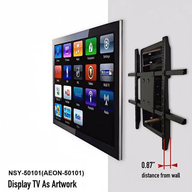 Alt view image 3 of 7 - Recessed in Wall TV Mount, 28-Inch Extension and Cable Management | Flush Fit Flat Curved 55"-90" TVs, Low-Profile Hidden Install, Wood Concrete Compatible, VESA 200x200-800x600, 16" Studs Only