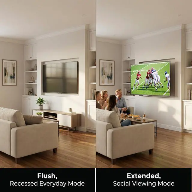Alt view image 5 of 7 - Recessed in Wall TV Mount, 28-Inch Extension and Cable Management | Flush Fit Flat Curved 55"-90" TVs, Low-Profile Hidden Install, Wood Concrete Compatible, VESA 200x200-800x600, 16" Studs Only