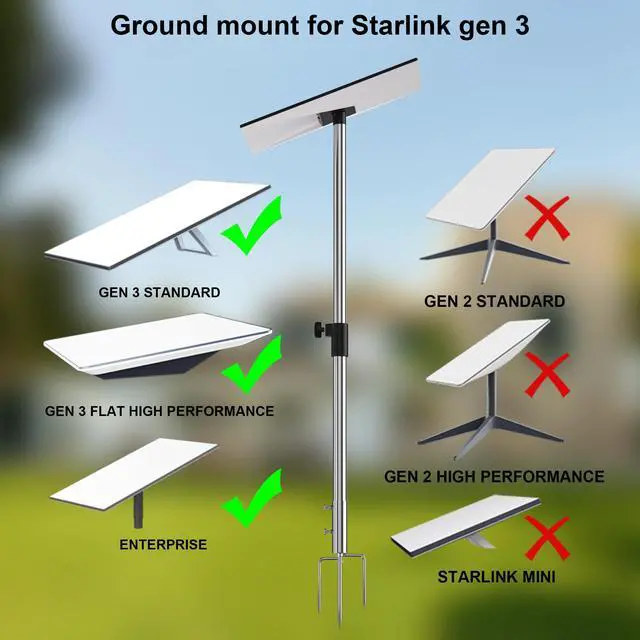 Alt view image 2 of 6 - Starlink Gen 3 Pole Mount Kit,Stainless Steel Ground Stand 4.6ft Adjustable | 360° rotating, 3-prong stabilizer, pipe adapter included, heavy-duty for outdoor installation